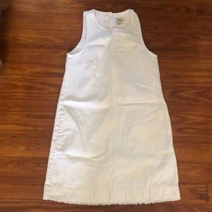 Cute Jcrew white denim short sleeve dress! Fringe on bottom of the dress